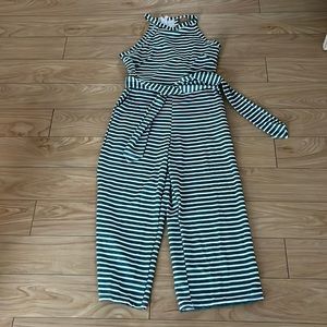 Green & White Striped Jumpsuit! Size Small Romper!